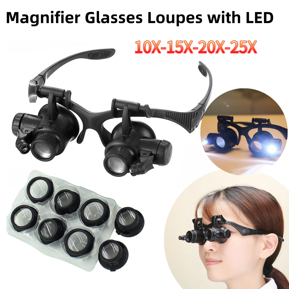 Electronics Repair Glasses - Kacamata Pembesar LED 10X/15X/20X/25X, Kacamata Headband